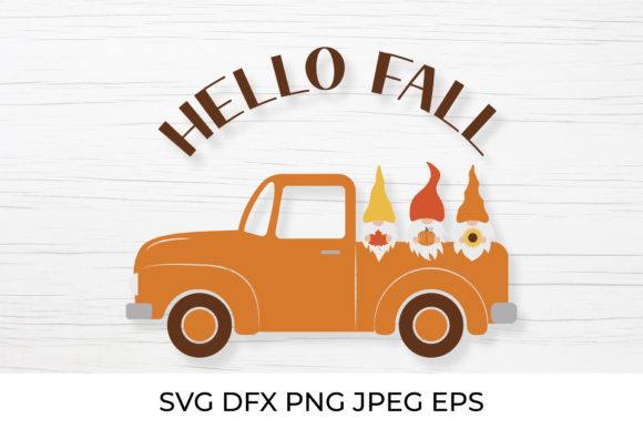 Autumn Retro Truck and Cute Gnomes