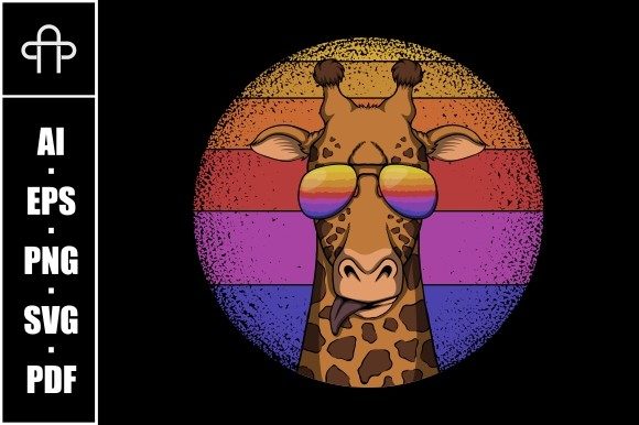 Giraffe Head Eyeglasses Retro Vector
