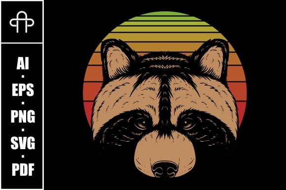 Raccoon Head Retro Vector Illustration