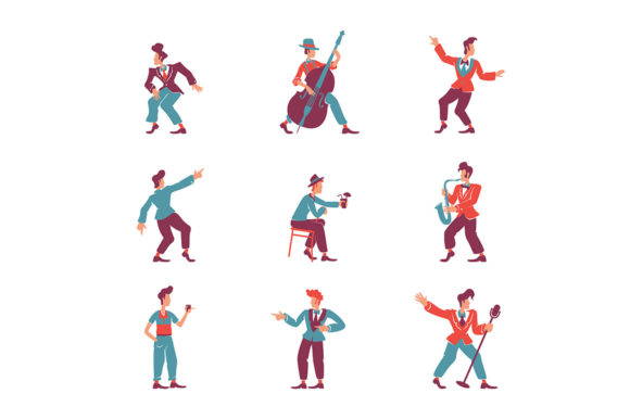 Retro Style Guys Flat Color Vector