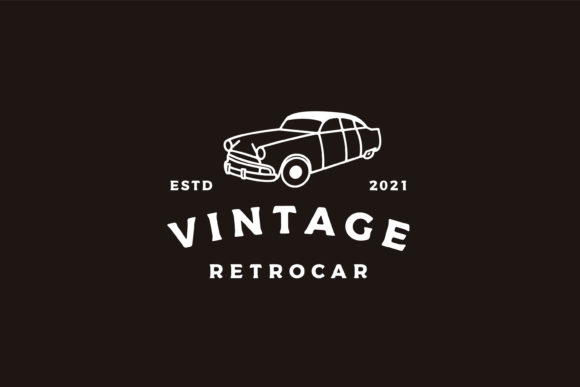 Vintage Retro Line Art Car Logo Design